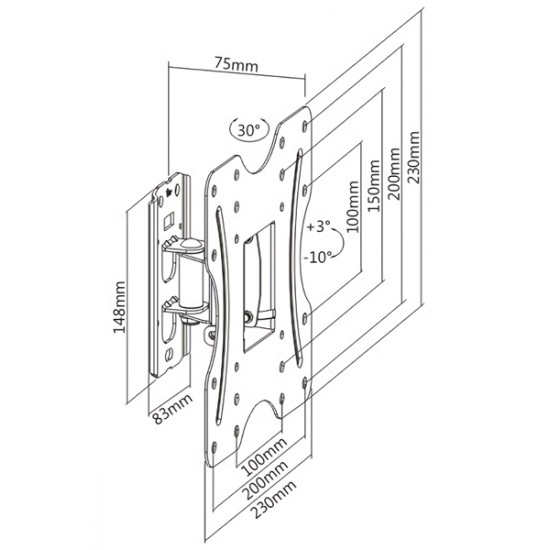 BRATECK επιτοίχια βάση τηλεόρασης KLA27-220, 23-42", έως 30kg, full motion