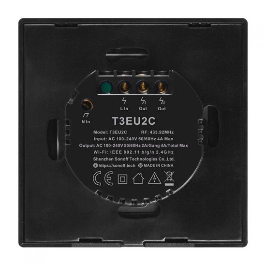 SONOFF smart διακόπτης ΤΧ-T3EU2C, αφής, Wi-Fi, διπλός, μαύρος