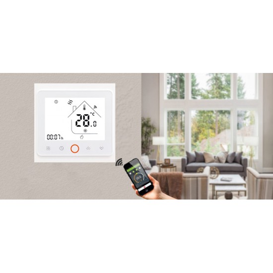 Smart θερμοστάτης πετρελαίου BHT-002-GBLW, WiFi, χωνευτός, λευκός