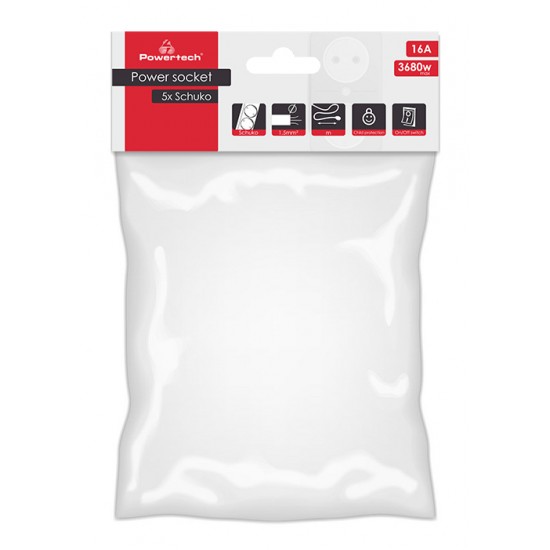 POWERTECH πολύπριζο PT-876, 5x schuko, 16A, 3m, λευκό