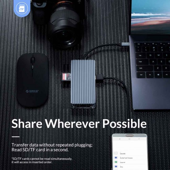 ORICO docking station WB-11P, 11 θυρών, USB-C σύνδεση, 100W PD, 4K, γκρι