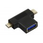 CABLETIME αντάπτορας USB σε USB-C & micro USB CT-3IN1-AB, 5Gbps, μαύρος