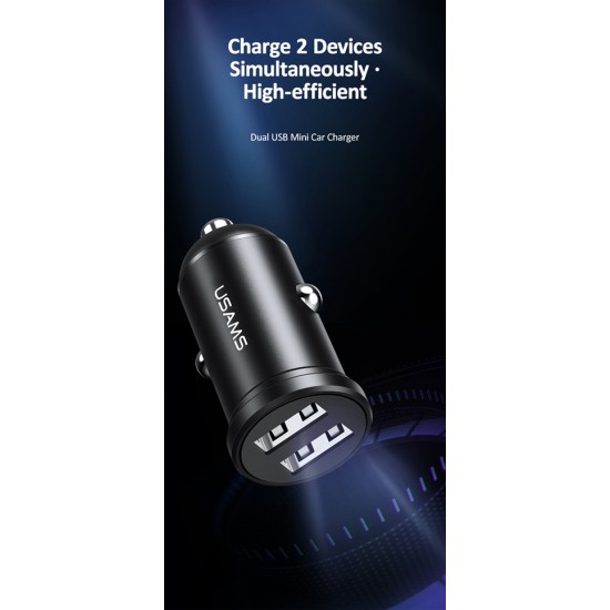 USAMS φορτιστής αυτοκινήτου C20, 2x USB, 2.4A, μαύρος