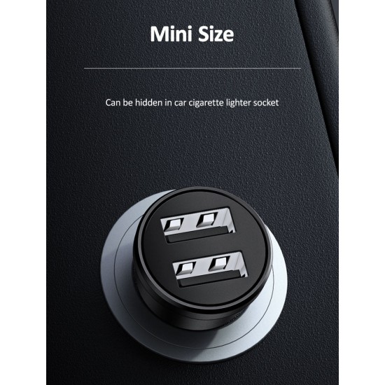 USAMS φορτιστής αυτοκινήτου C20, 2x USB, 2.4A, μαύρος