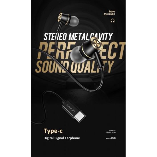 USAMS earphones με μικρόφωνο US-SJ482, USB-C σύνδεση, Φ10mm, 1.2m, μαύρα