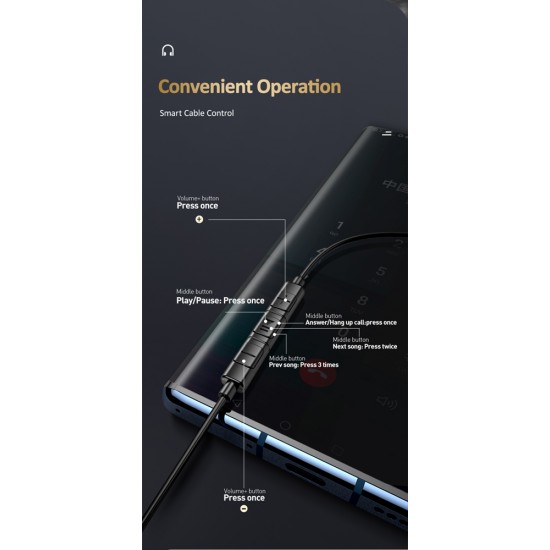 USAMS earphones με μικρόφωνο US-SJ482, USB-C σύνδεση, Φ10mm, 1.2m, μαύρα