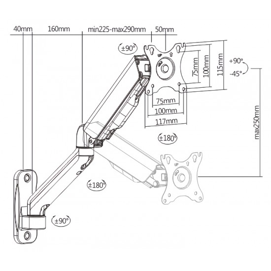 BRATECK επιτοίχια βάση οθόνης LDA32-112, 17-32", έως 9kg