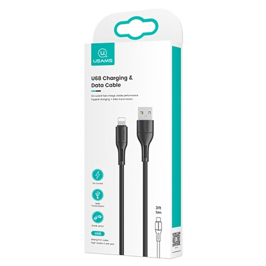 USAMS καλώδιο USB σε Lightning US-SJ500, 2A, 1m, μαύρο