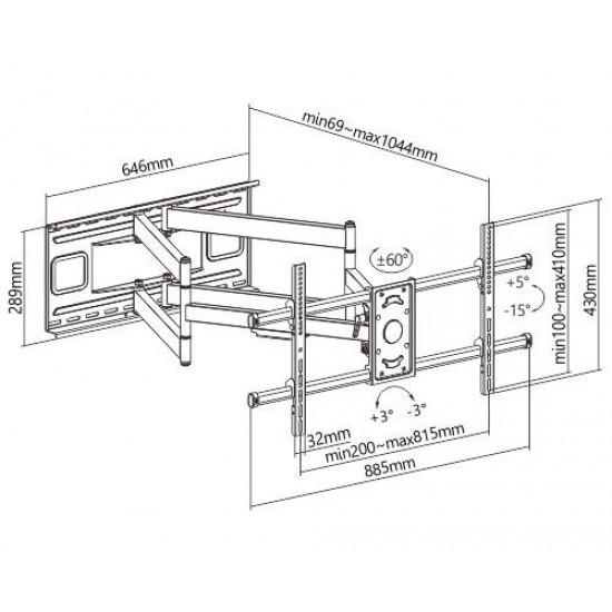 BRATECK επιτοίχια βάση τηλεόρασης LPA49-486XLD, 43-90", 80kg, heavy duty, full motion