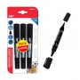 MP ανεξίτηλος μαρκαδόρος PE460-1, με 2x μύτες 2/5mm & 2mm, μαύρος, 3τμχ
