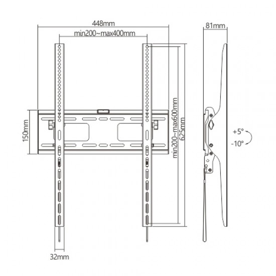 BRATECK επιτοίχια βάση τηλεόρασης LP42-64AT, 37-75", έως 75kg, οριζόντια
