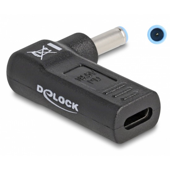 DELOCK αντάπτορας τροφοδοσίας laptop 60004, USB-C σε HP 4.5x3mm, μαύρος