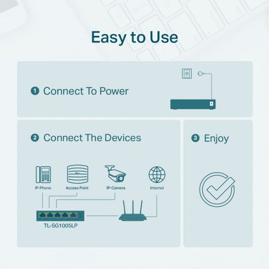 TP-LINK desktop switch TL-SG1005LP, 5-Port Gigabit, 4x PoE+, V4.0
