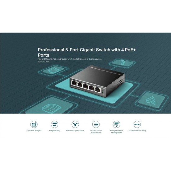 TP-LINK desktop switch TL-SG1005LP, 5-Port Gigabit, 4x PoE+, V4.0