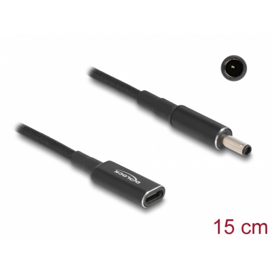 DELOCK αντάπτορας τροφοδοσίας laptop 60036, USB-C σε Dell 4.5x3.0mm, 15cm, μαύρος