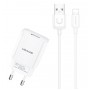 USAMS φορτιστής τοίχου T21OCLN01 με καλώδιο Lightning, USB 2.1A, λευκός