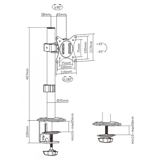 BRATECK βάση γραφείου οθόνης LDT66-C01, 17-32", έως 9kg