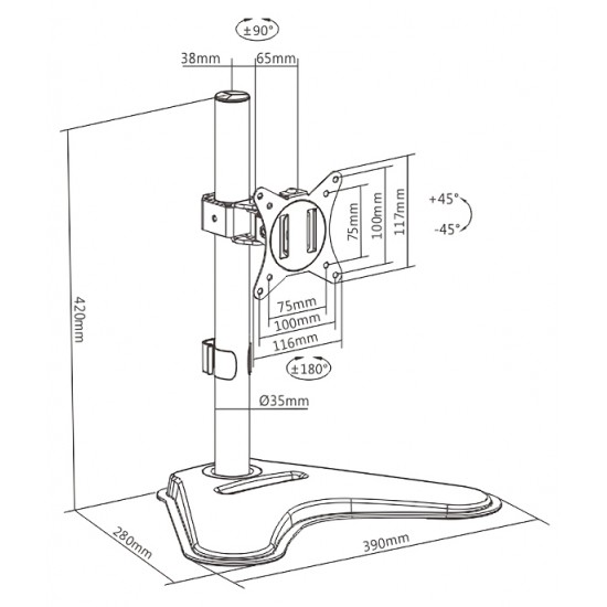 BRATECK βάση γραφείου οθόνης LDT66-T01, 17-32", έως 9kg