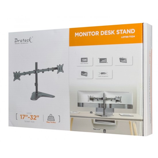 BRATECK βάση γραφείου για 2x οθόνες LDT66-T024, 17-32", έως 9kg