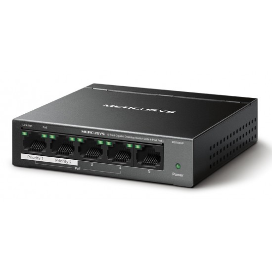 MERCUSYS Desktop Switch MS105GP, 5x 10/100/1000 Mbps, PoE+, V.3.0