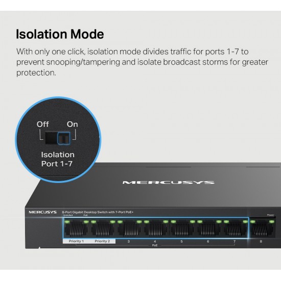 MERCUSYS Desktop Switch MS108GP, 8x 10/100/1000 Mbps, PoE+, V.1.20