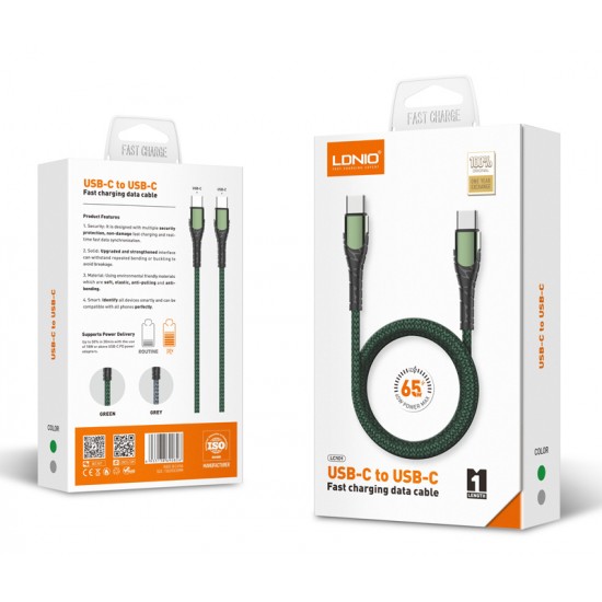 LDNIO καλώδιο USB-C σε USB-C LC101, 65W PD, 1m, γκρι