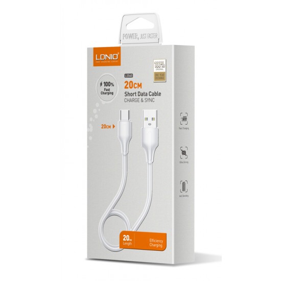 LDNIO καλώδιο USB-C σε USB LS540, 2.4A, 20cm, λευκό