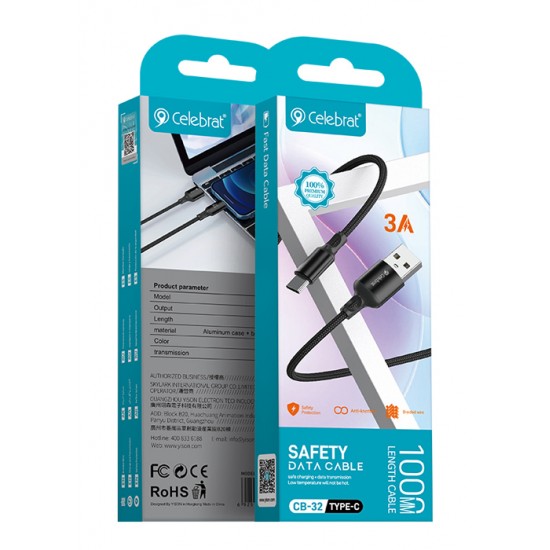 CELEBRAT καλώδιο USB-C σε USB CB-32, 3A, 1m, μαύρο