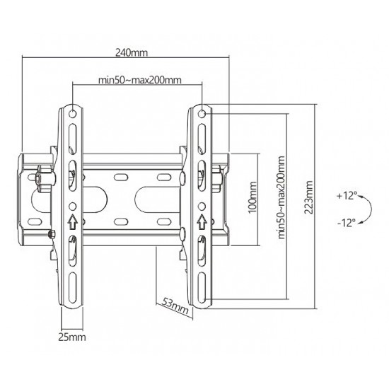POWERTECH επιτοίχια βάση τηλεόρασης PT-1126, 23-43", έως 45kg, ρυθμιζόμενη κλίση