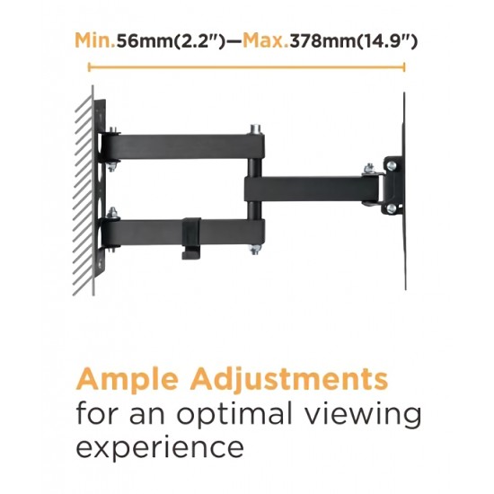 POWERTECH επιτοίχια βάση τηλεόρασης PT-1129, 23-43", έως 30kg, full motion