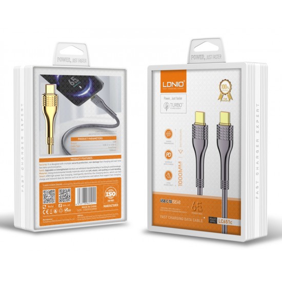 LDNIO καλώδιο USB-C σε USB-C LC651C, 65W, 1m, χρυσό
