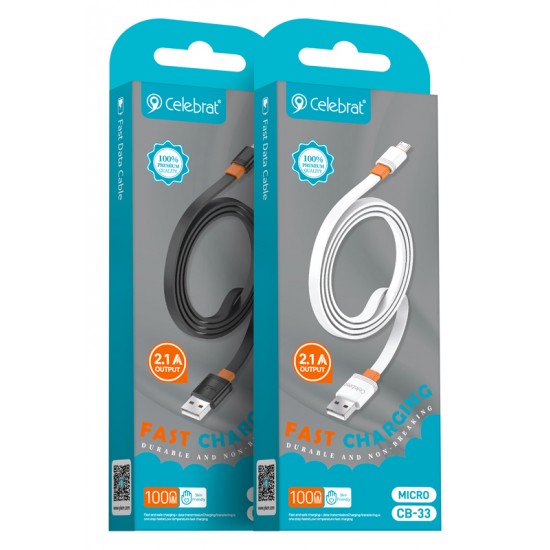 CELEBRAT καλώδιο micro USB σε USB CB-33M, flat, 2.1A, 1m, μαύρο