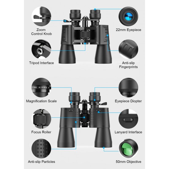 APEXEL κιάλια APS-PB10-30X50, 10x-30x zoom, Φ 50mm, μαύρα