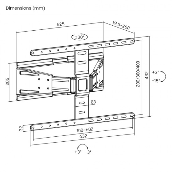 BRATECK επιτοίχια βάση τηλεόρασης LPA79-464, 43-90", έως 50kg, full motion