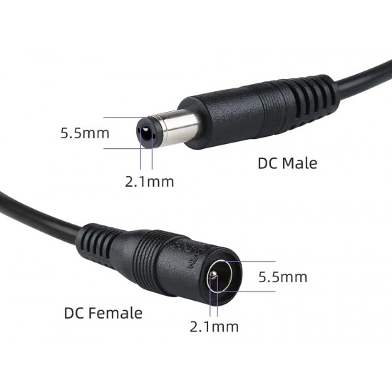 POWERTECH καλώδιο επέκτασης DC CAB-P030, 5.5 x 2.1mm, 10m, μαύρο