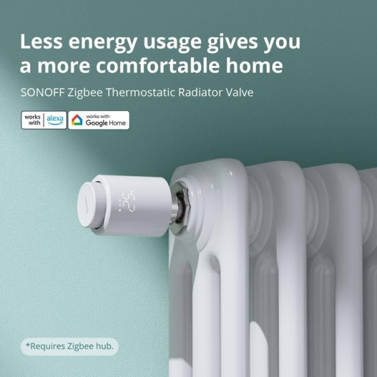 SONOFF smart θερμοστατική βαλβίδα για καλοριφέρ TRVZB, ZigBee, M30x1.5, 48x76mm, 6-28°C