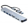 POWERTECH USB hub PTR-0151 με card reader, 8 θυρών, USB & USB-C, γκρι