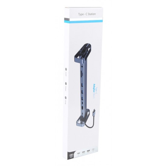 POWERTECH docking station PTR-0152, 10 θυρών, βάση laptop, USB-C, γκρι