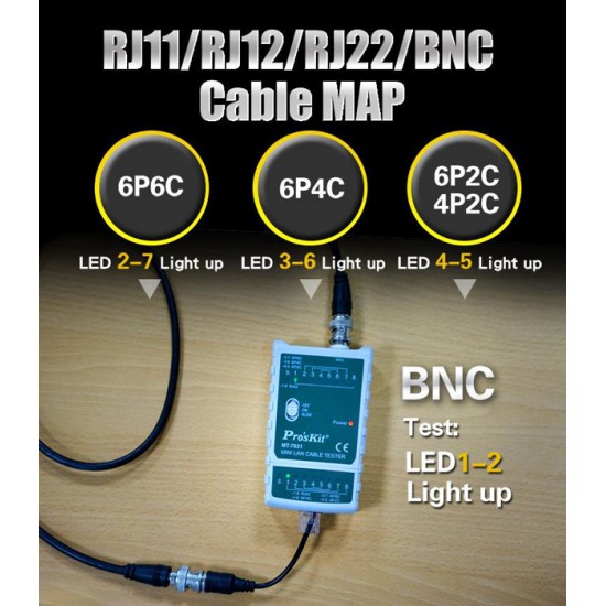 PROSKIT tester καλωδίων δικτύου MT-7031 για RJ45/11/12/22 & BNC