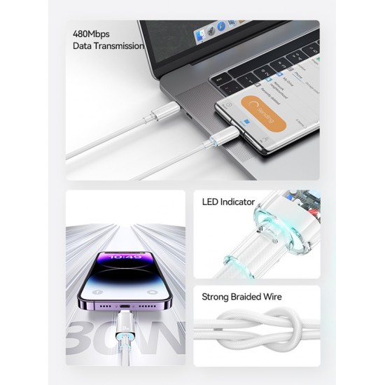USAMS καλώδιο Lightning σε USB-C US-SJ659, 30W, 480Mbps, 1.2m, μαύρο