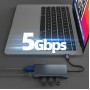 POWERTECH docking station BYL-2311 8 θυρών, USB-C σύνδεση, 100W PD, γκρι