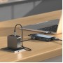 POWERTECH docking station BYL-2311 8 θυρών, USB-C σύνδεση, 100W PD, γκρι