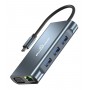POWERTECH docking station BYL-2311 8 θυρών, USB-C σύνδεση, 100W PD, γκρι