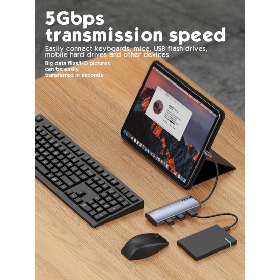 LDNIO docking station DS-15H, 5 θυρών, USB-C σύνδεση, 4K, 100W PD, γκρι