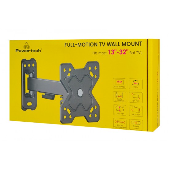 POWERTECH επιτοίχια βάση τηλεόρασης PT-1277, 13-32", έως 20kg, full motion