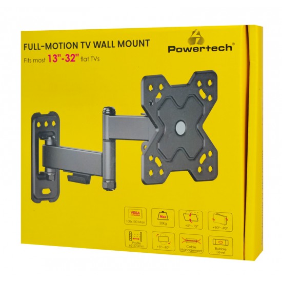 POWERTECH επιτοίχια βάση τηλεόρασης PT-1278, 13-32", έως 20kg, full motion