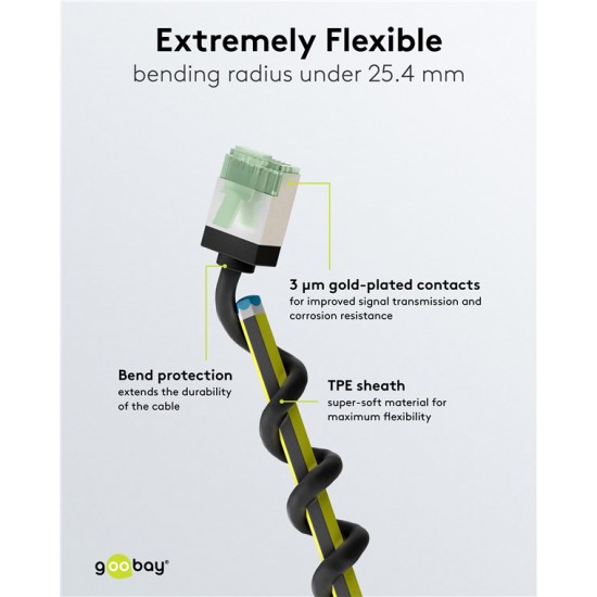 GOOBAY καλώδιο δικτύου 74351, CAT 8.1 U/FTP, ultra slim, copper, 40Gbps, 0.25m, μαύρο