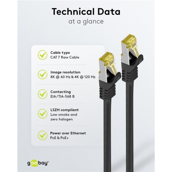 GOOBAY καλώδιο δικτύου 91581, CAT 7 S/FTP, copper, 500MHz, 0.50m, μαύρο