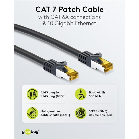 GOOBAY καλώδιο δικτύου 91581, CAT 7 S/FTP, copper, 500MHz, 0.50m, μαύρο