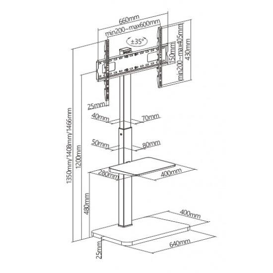 BRATECK βάση τηλεόρασης δαπέδου FS32-46, 37-75", έως 40kg, με ράφι